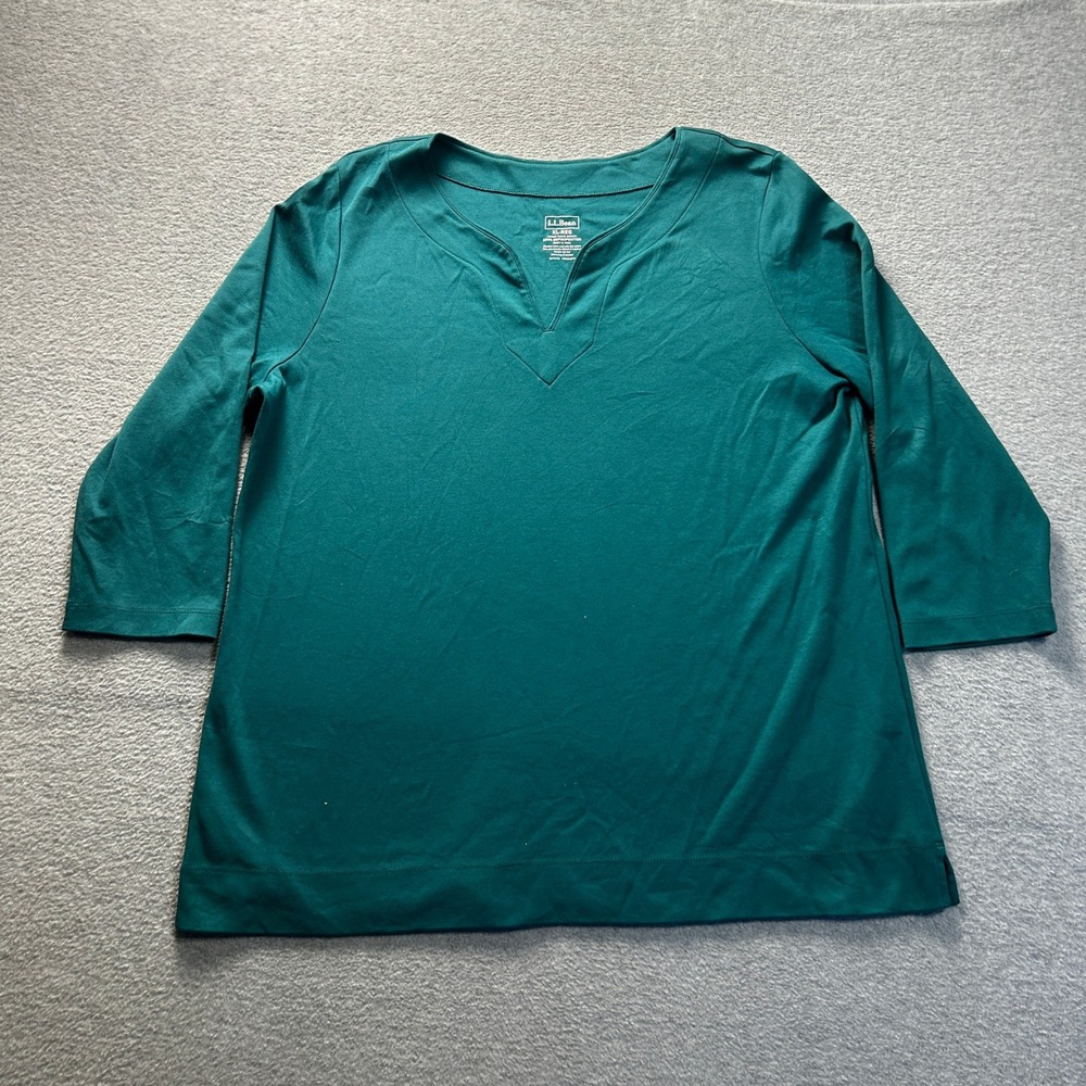L.L.Bean 3/4 Sleeve Casual Basic Top Womens XL Teal‎ Supima Cotton Soft Cotton